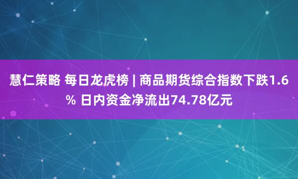 慧仁策略 每日龙虎榜 | 商品期货综合指数下跌1.6% 日内资金净流出74.78亿元